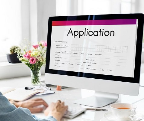 application-form-employment-document-concept Online study application form on screen.